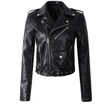 Rachel | Cropped Belted Moto Jacket