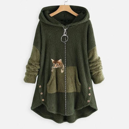Luna | Women's Fleece Zip-Up Hooded Cat Pocket Sweater