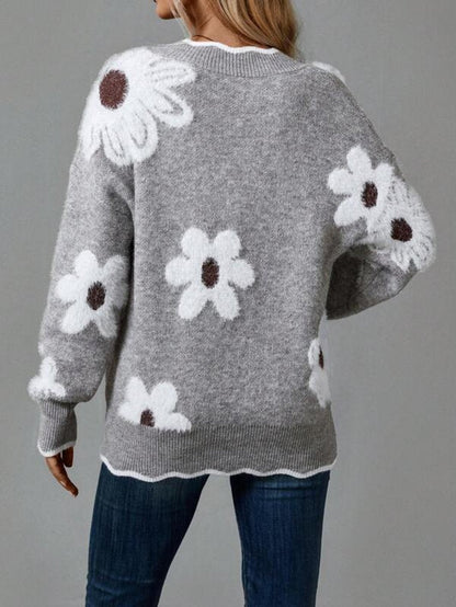 Camila | Women's Floral V-Neck Long Sleeve Knit Sweater