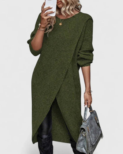 Layla | Women's Long-Sleeve Asymmetric Hem Knit Sweater Dress
