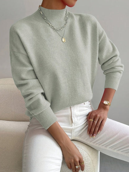 Isabella | Women's Mock Neck Relaxed-Fit Knit Turtleneck Sweater
