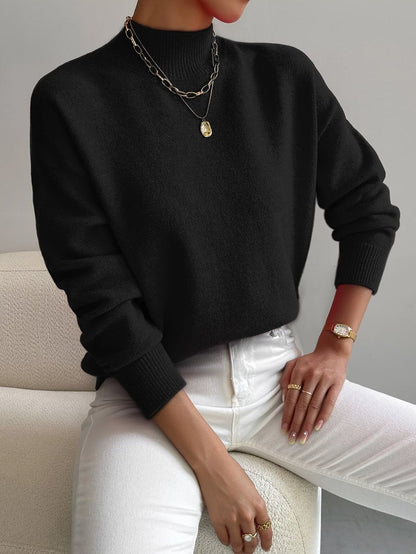 Isabella | Women's Mock Neck Relaxed-Fit Knit Turtleneck Sweater