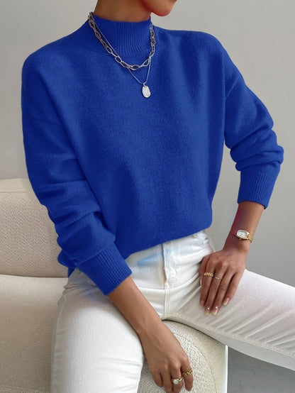 Isabella - Women's Mock Neck Relaxed-Fit Knit Turtleneck Sweater