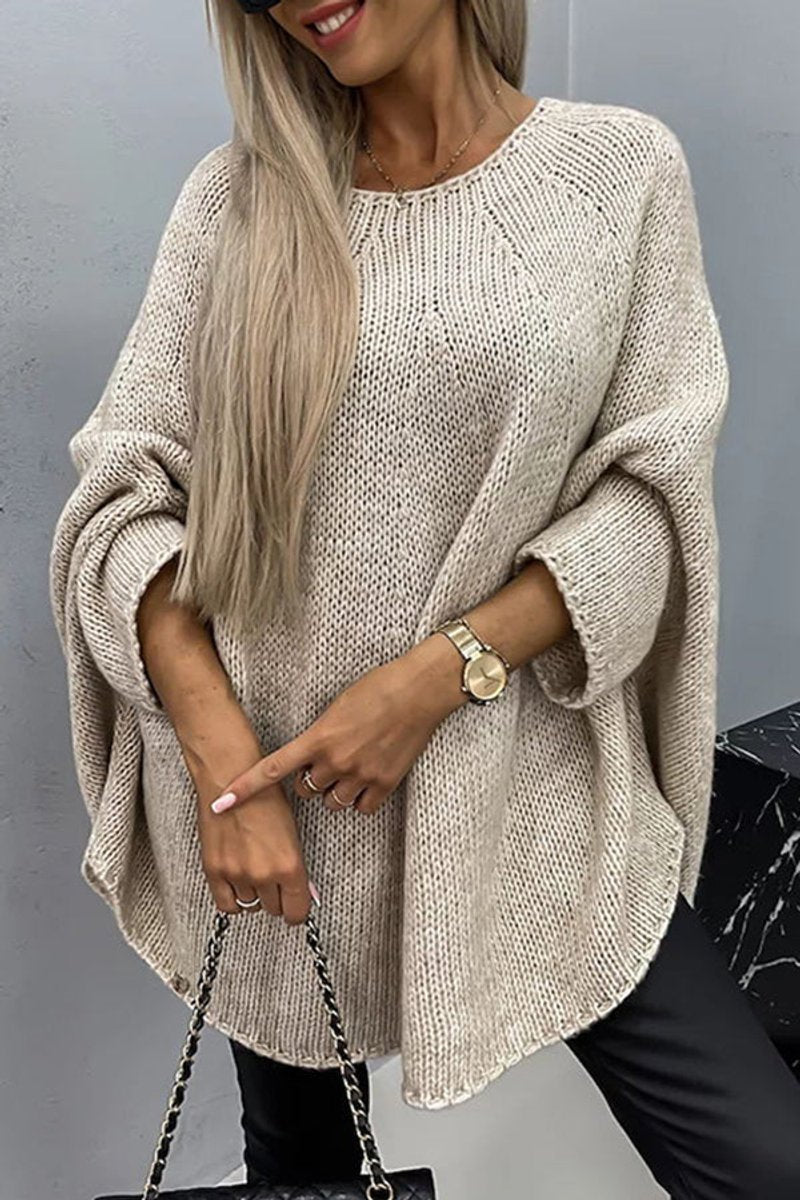 Charlotte - Women's Oversized Batwing-Sleeve Crewneck Knit Sweater