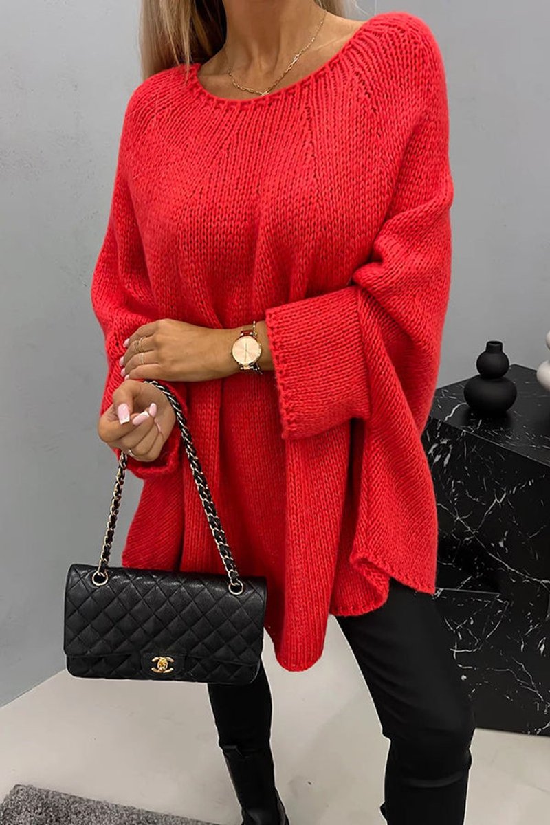 Charlotte - Women's Oversized Batwing-Sleeve Crewneck Knit Sweater