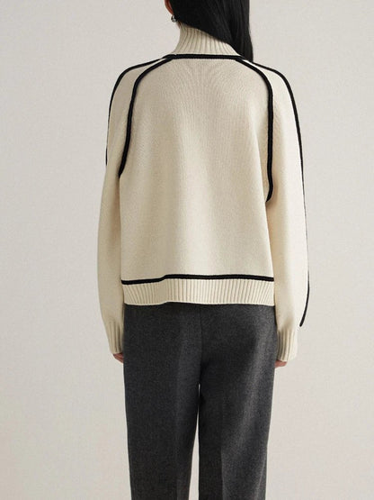 Camila - Women's Oversized Turtleneck Colorblock Knit Sweater
