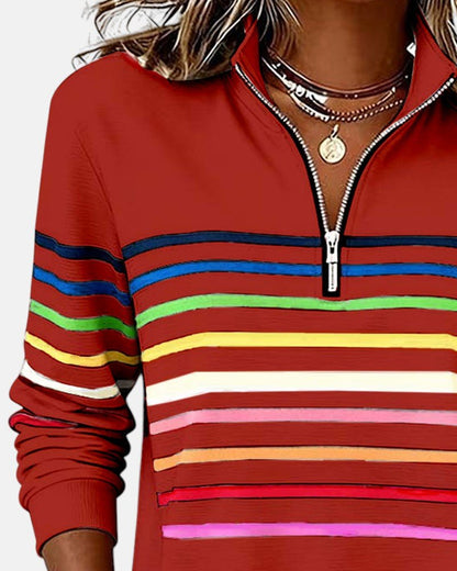 Madison | Women's Quarter Zip Sweatshirt Striped Long Sleeve Pullover