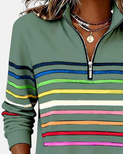 Madison - Women's Quarter Zip Sweatshirt Striped Long Sleeve Pullover