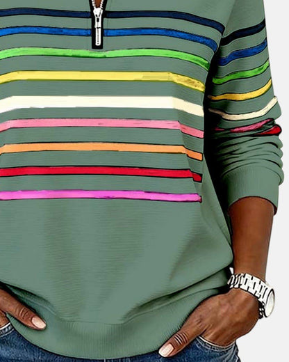 Madison - Women's Quarter Zip Sweatshirt Striped Long Sleeve Pullover