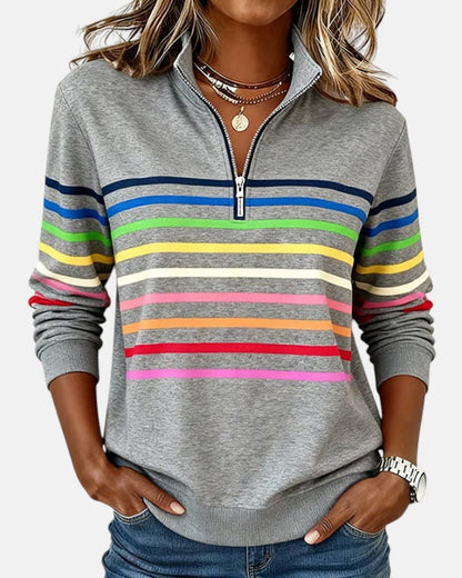 Madison - Women's Quarter Zip Sweatshirt Striped Long Sleeve Pullover
