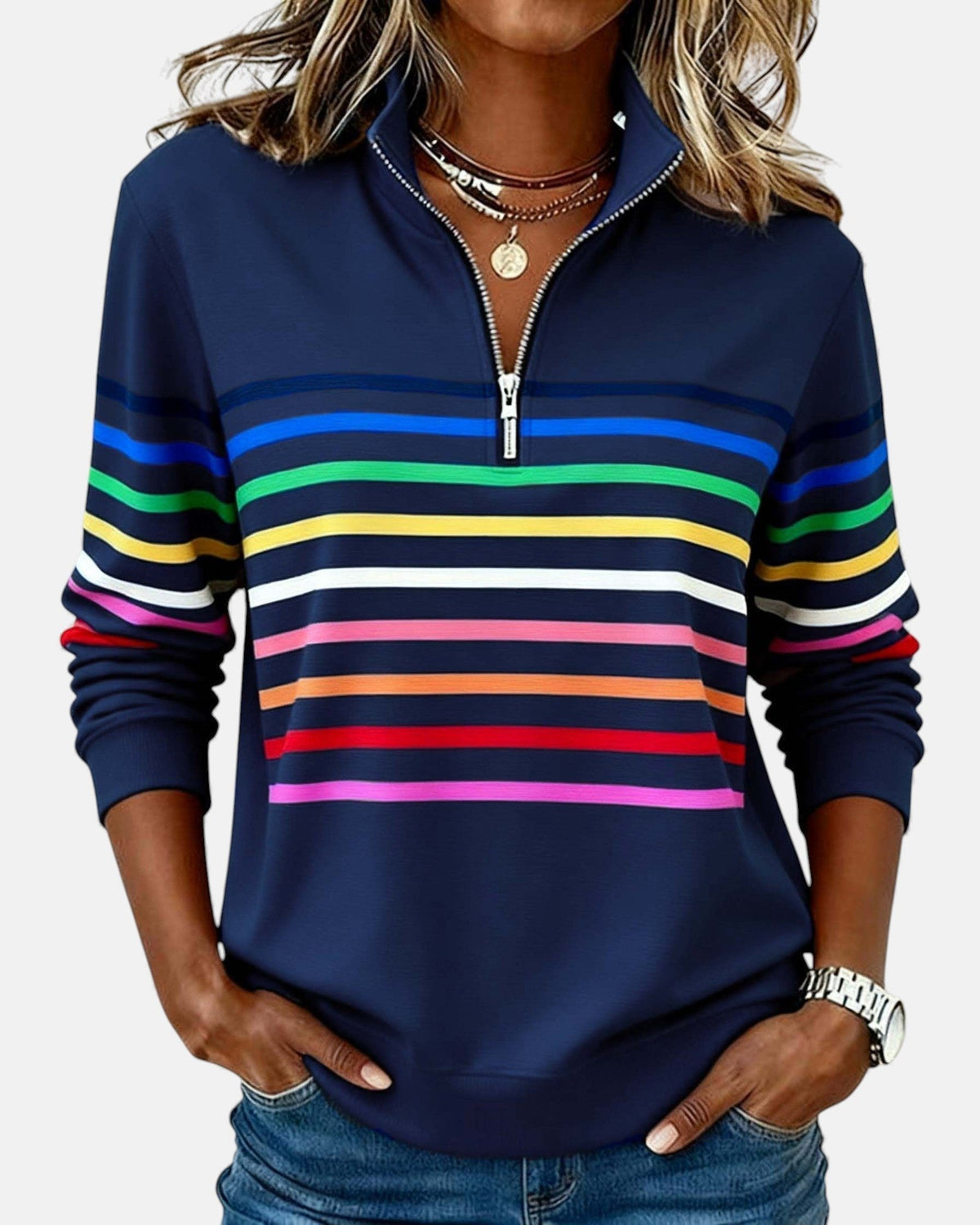 Madison | Zip Sweatshirt Striped Long Sleeve Pullover