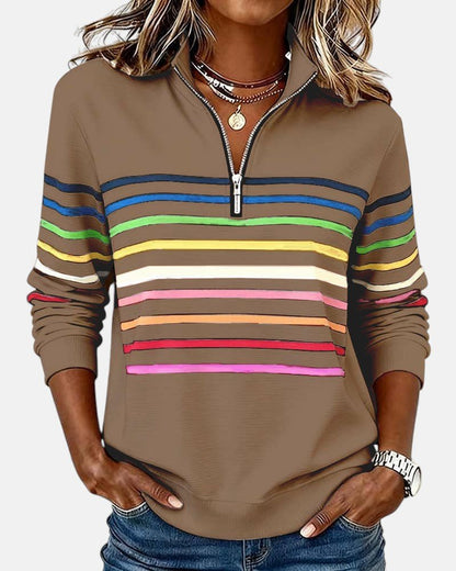 Madison - Women's Quarter Zip Sweatshirt Striped Long Sleeve Pullover