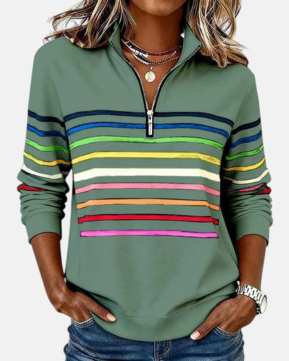 Madison - Women's Quarter Zip Sweatshirt Striped Long Sleeve Pullover