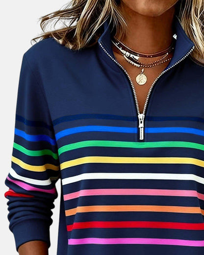 Madison | Women's Quarter Zip Sweatshirt Striped Long Sleeve Pullover