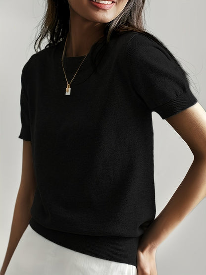 Amelia - Women's Relaxed-Fit Short-Sleeve Knit Sweater Top