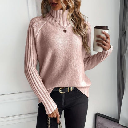 Victoria | Women's Ribbed Turtleneck Sweater Relaxed Raglan Pullover