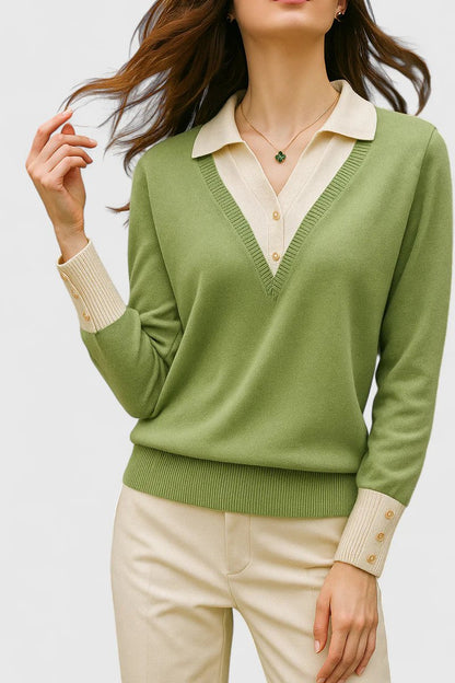 Camila | Women's V-Neck Polo Collar Knit Pullover Sweater