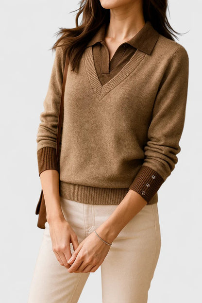 Camila | Women's V-Neck Polo Collar Knit Pullover Sweater