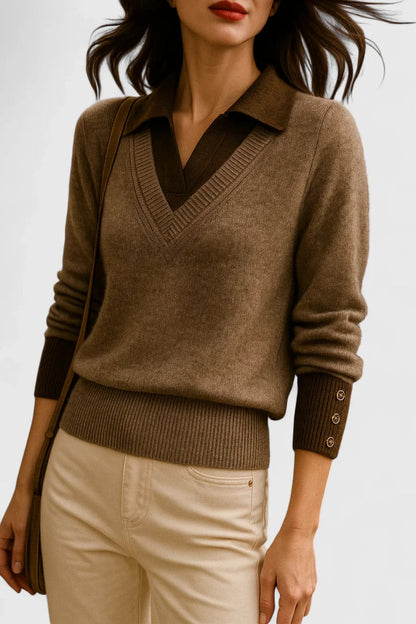 Camila | Women's V-Neck Polo Collar Knit Pullover Sweater