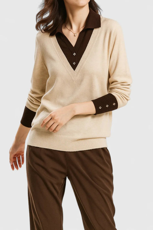 Camila | Women's V-Neck Polo Collar Knit Pullover Sweater